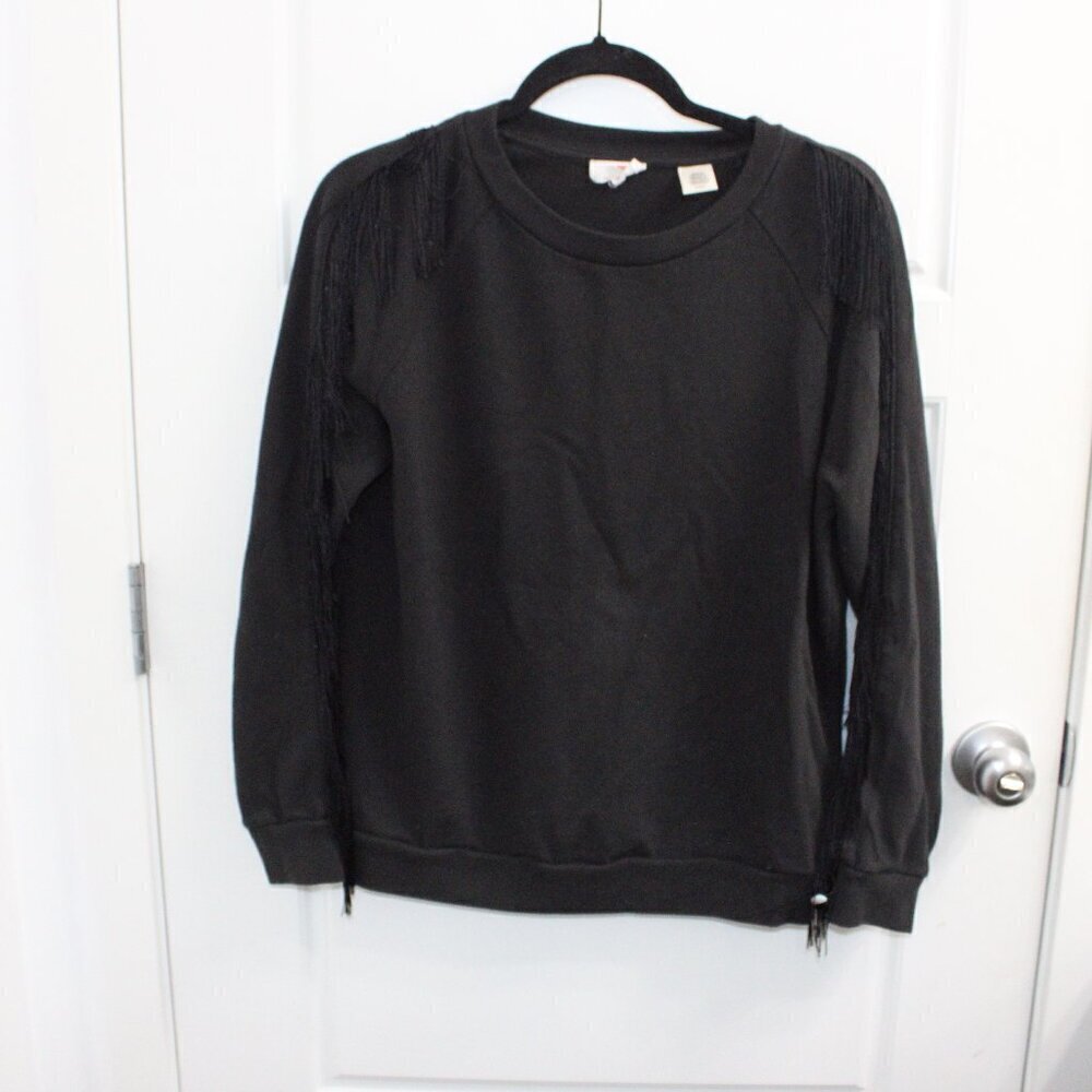 3/$30 Levi's‎ Women’s Black Crewneck Sweatshirt with Fringe Size Small